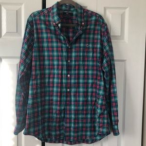 Vineyard Vines Long Sleeve Slim Fit Blue Green Red Plaid Tucker Shirt Size Larg